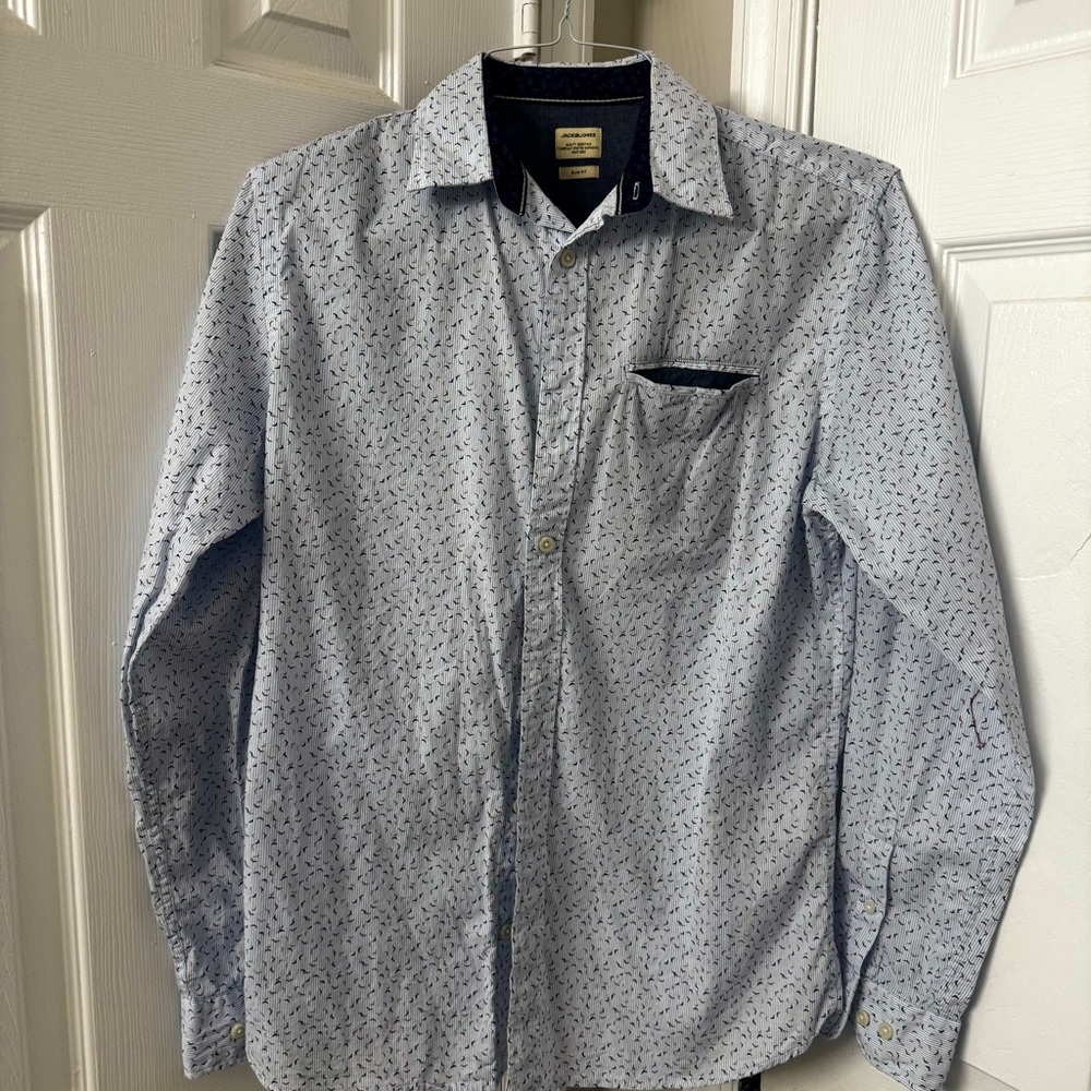 Jack & Jones Light Blue Men’s Button-Down Long Sleeve Shirt| SZ Med